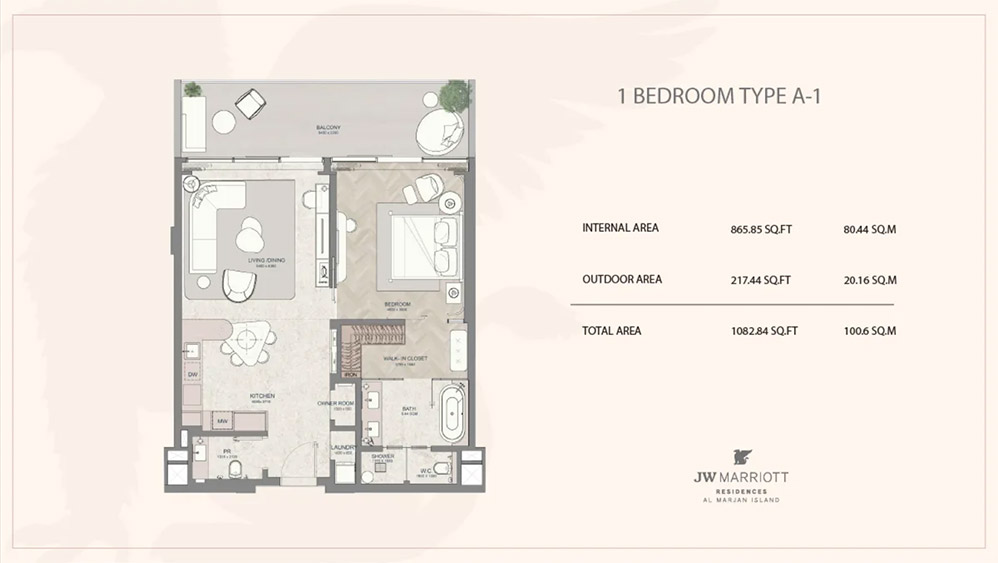 JW Marriott Residences 1 Bedroom Floor Plan